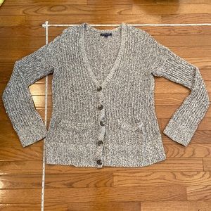 Open weave, grey and white, sweater cardigan